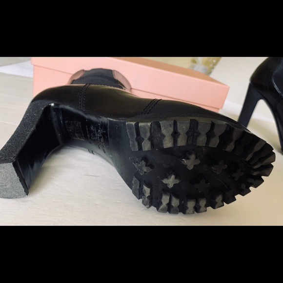 Shiny soft black real leather booties lightweight platform highcut ankle US 10 - Picture 8 of 9